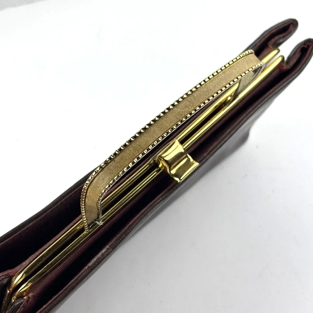 Vintage Leather‎ Clutch Bag Womens OS Brown Gold Handle Kiss Lock MCM 50's 60's